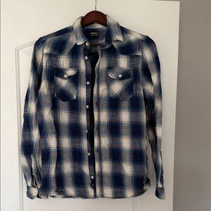 Blue and White Plaid Buffalo Button-Up Shirt